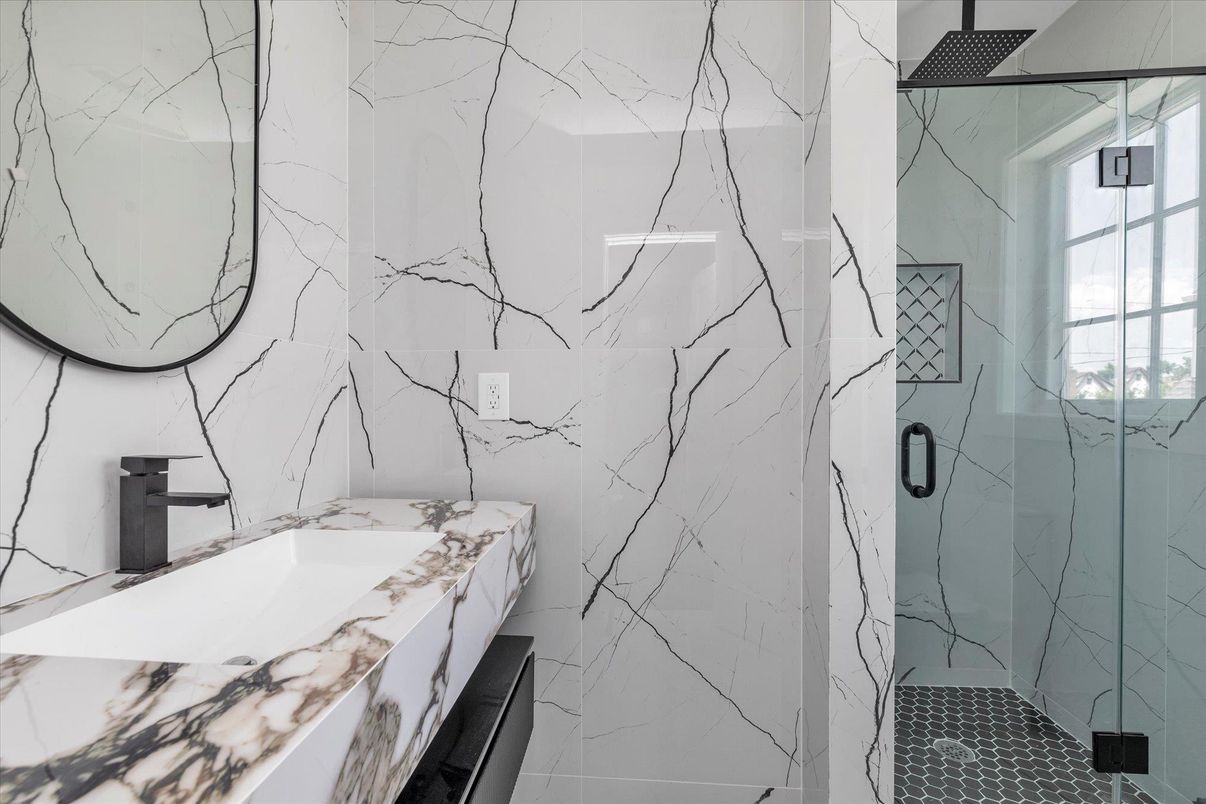 Bathroom, Glass Shower, Interior, Marble Walls