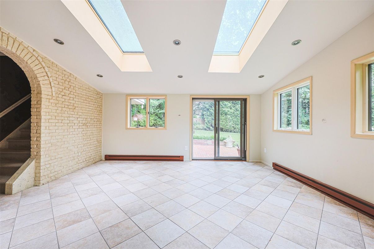 Empty room, Glass Ceilings, Interior, Recessed Lighting, Stone Walls