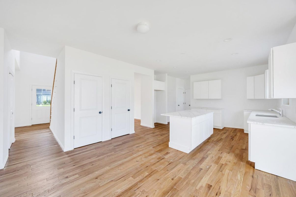 Interior, Kitchen, Recessed Lighting, Wood Texture Flooring