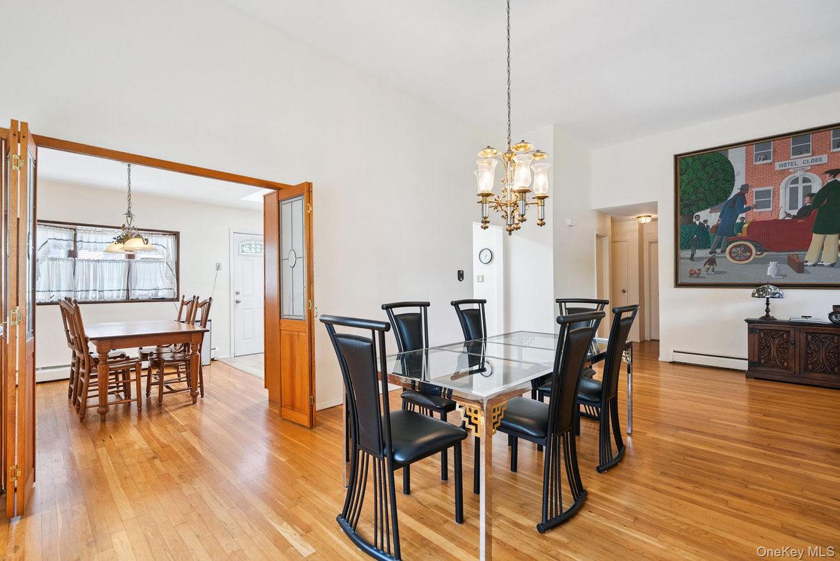 Dining room, Interior, Pendant Lights, Wood Texture Flooring