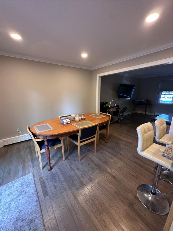 Dining room, Game Room, Interior, Recessed Lighting, Wood Texture Flooring