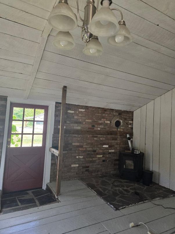 Interior, Stone Walls, Wood Texture Flooring