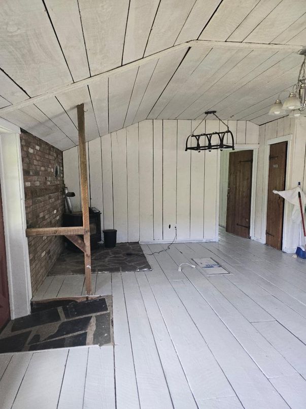 Interior, Stone Walls, Wood Texture Flooring