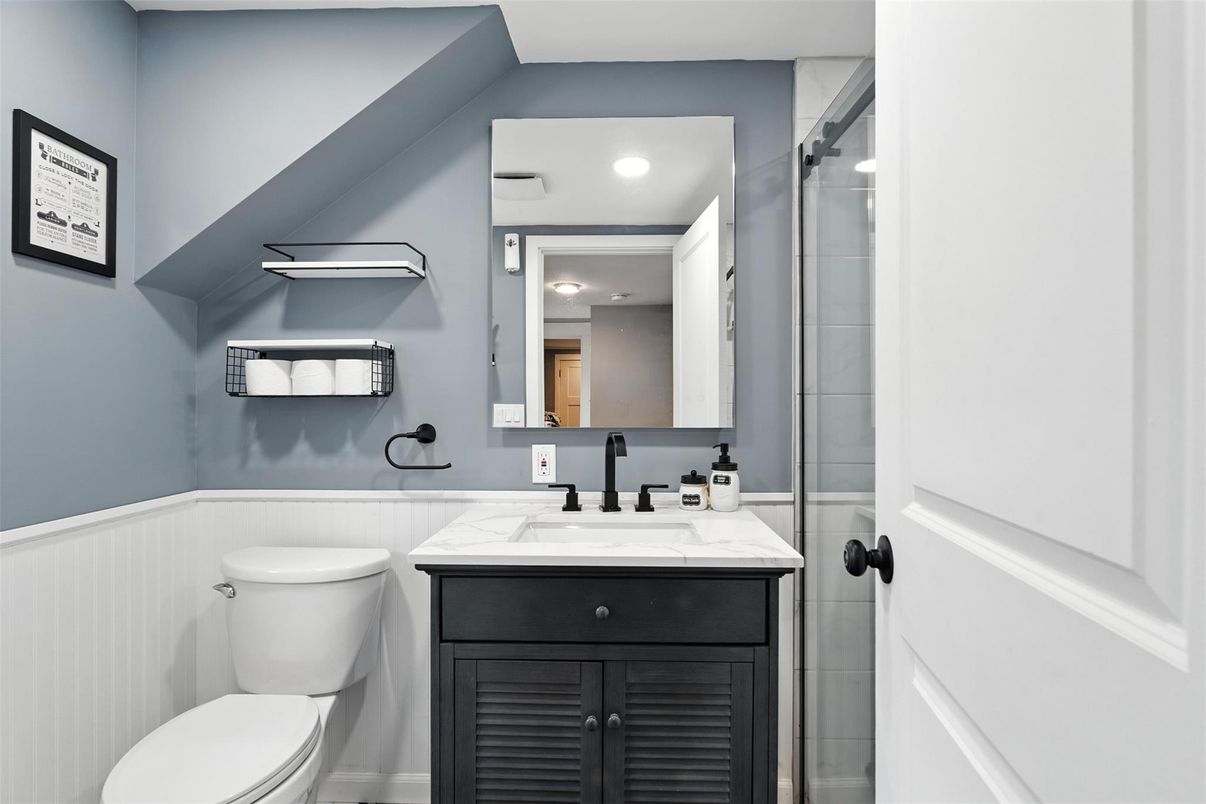 Bathroom, Glass Shower, Interior, Recessed Lighting