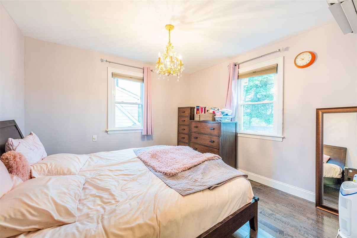 Bedroom, Chandelier, Interior, Wood Texture Flooring