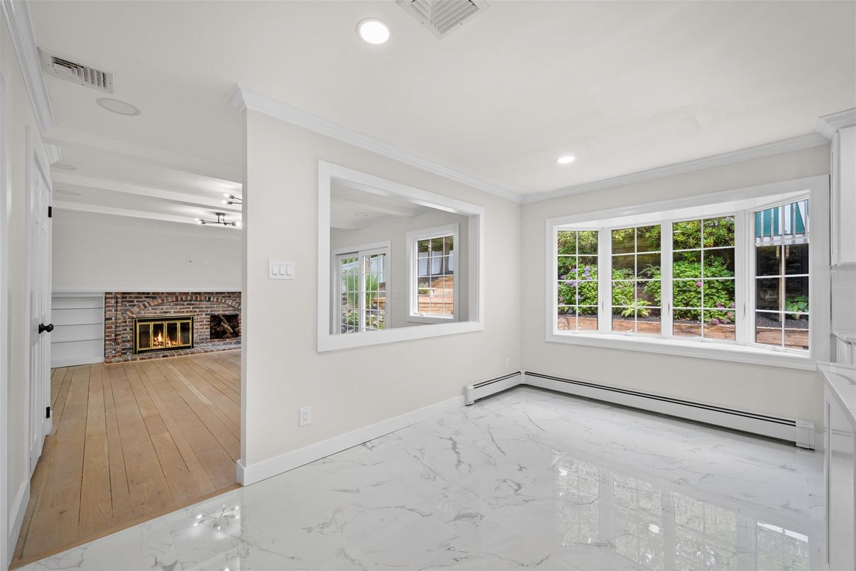 Empty room, Fireplace, Interior, Marble, Recessed Lighting