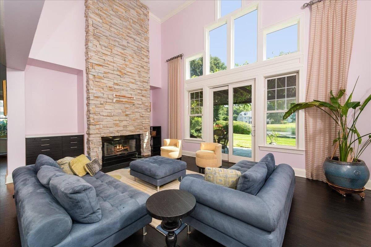 Fireplace, Interior, Living room, Stone Walls, Wood Texture Flooring