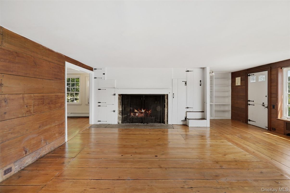 Empty room, Fireplace, Interior, Wood Texture Flooring, Wooden Walls