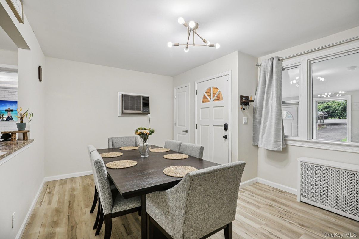 Dining room, Interior, Pendant Lights, Wood Texture Flooring
