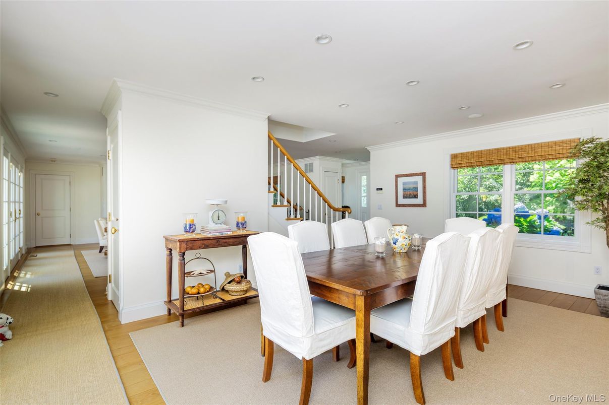 Dining room, Interior, Recessed Lighting, Wood Texture Flooring