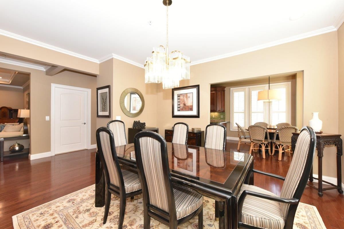Chandelier, Dining room, Interior, Wood Texture Flooring