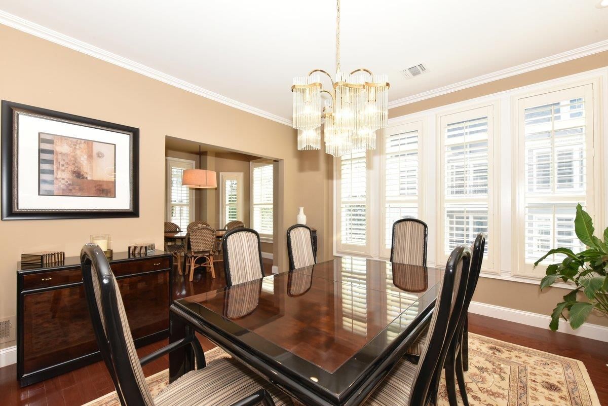 Chandelier, Dining room, Interior, Wood Texture Flooring