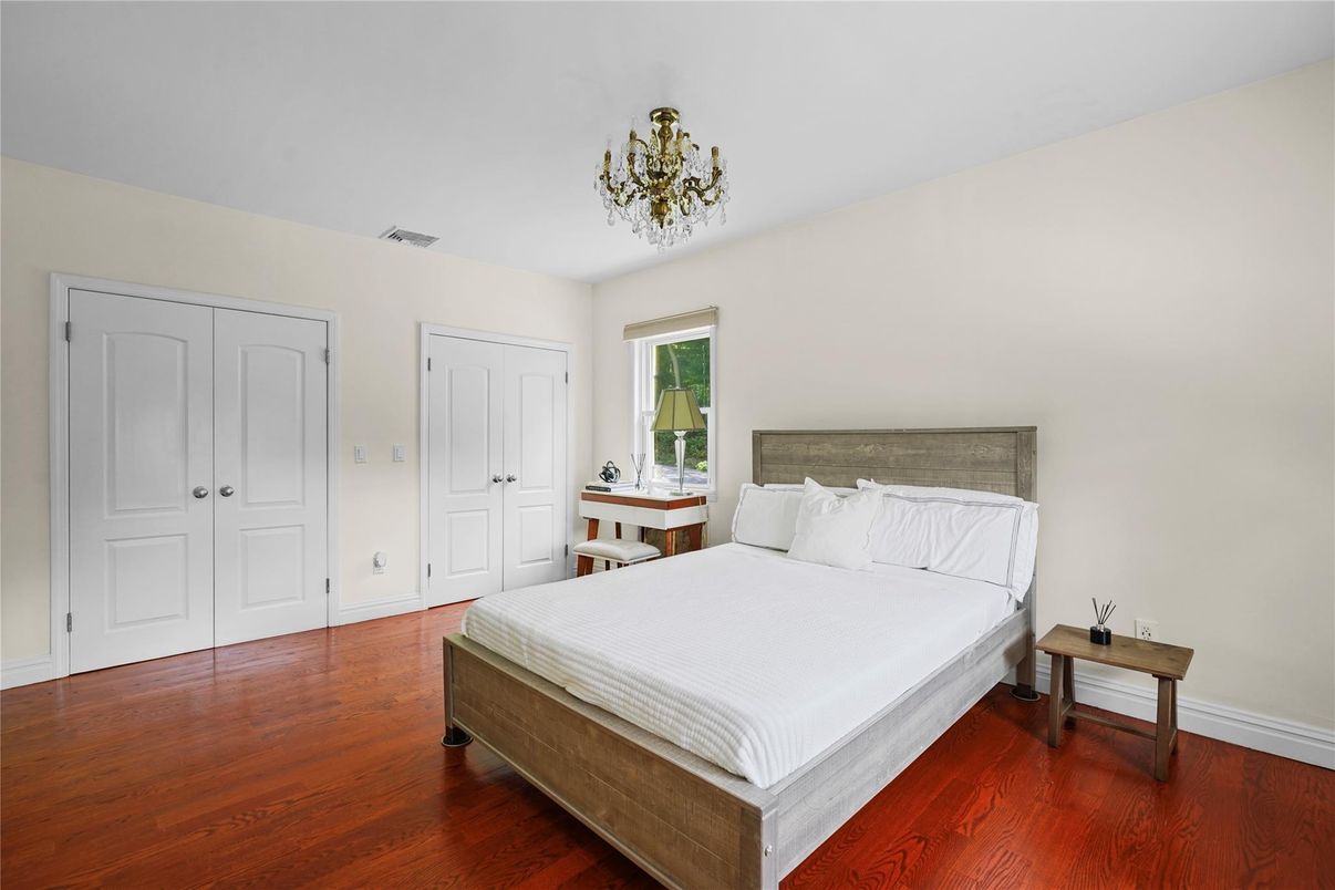 Bedroom, Chandelier, Interior, Wood Texture Flooring