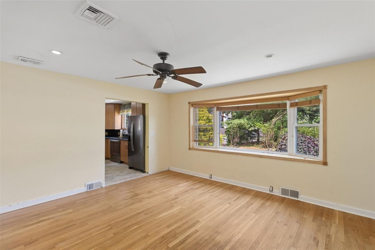 Empty room, Interior, Kitchen, Recessed Lighting, Wood Texture Flooring