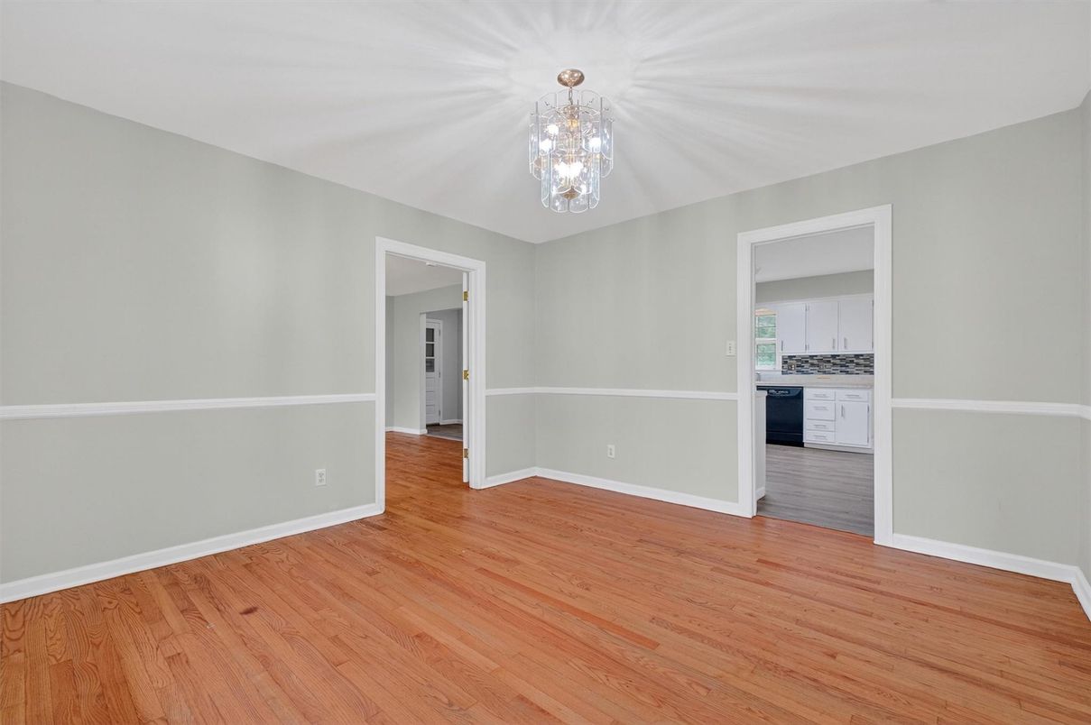 Chandelier, Empty room, Interior, Kitchen, Wood Texture Flooring