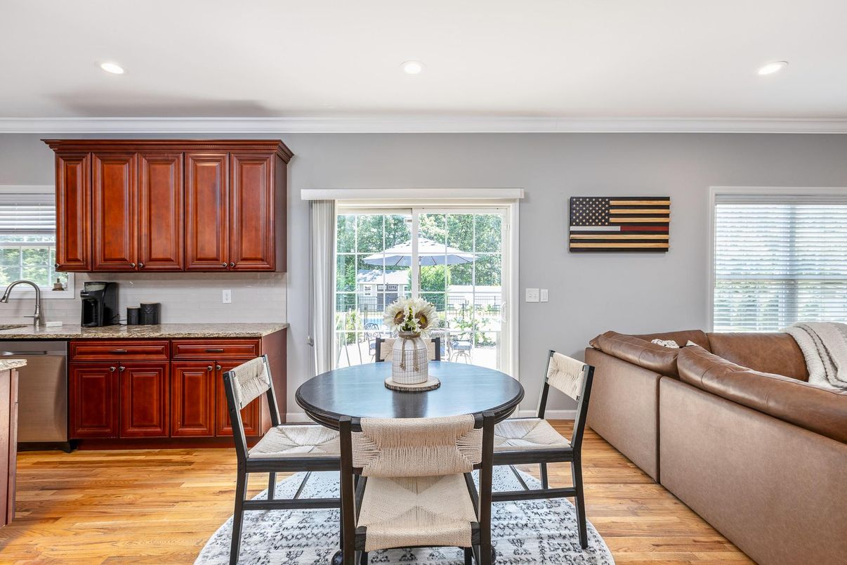 Dining room, Interior, Kitchen, Recessed Lighting, Wood Texture Flooring
