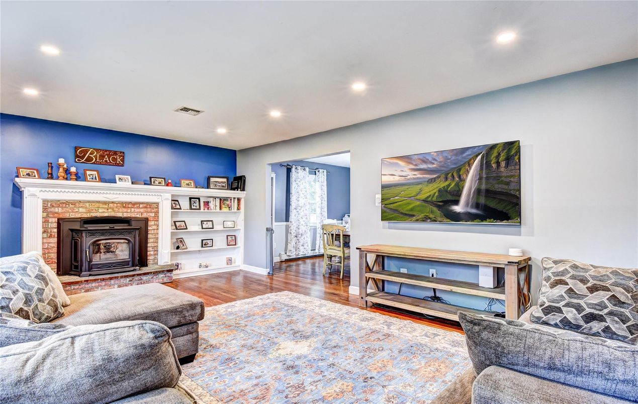 Fireplace, Interior, Recessed Lighting, Wood Texture Flooring