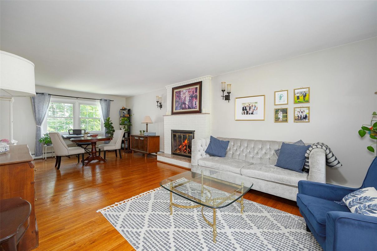 Dining room, Fireplace, Interior, Living room, Wood Texture Flooring