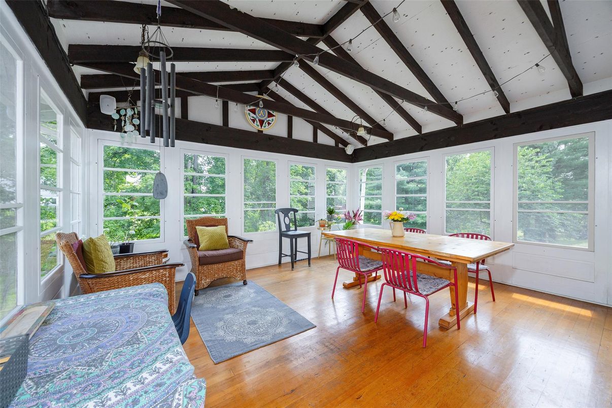 Dining room, Interior, Sun Room, Wooden Beams, Wood Texture Flooring