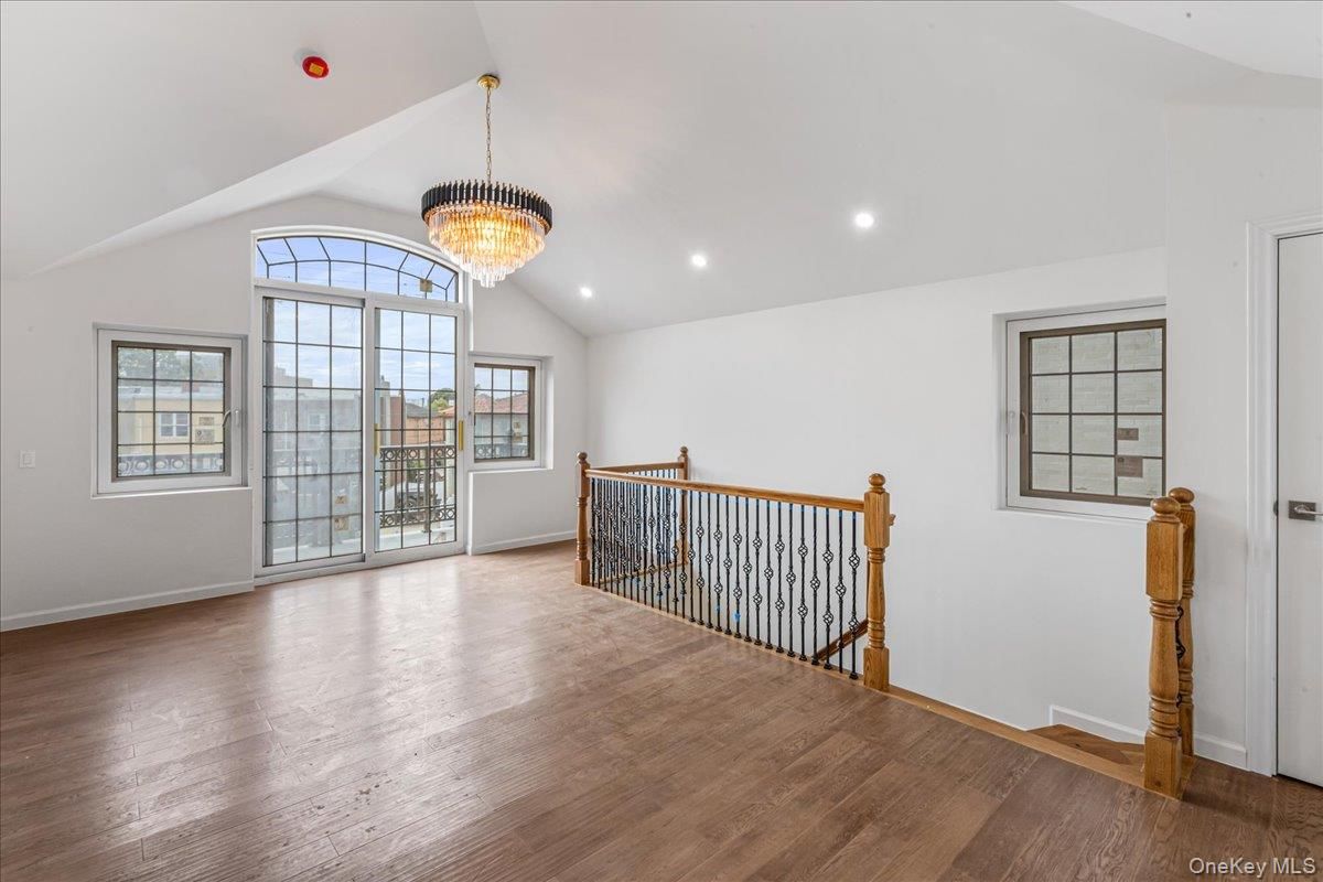 Chandelier, Empty room, Interior, Recessed Lighting, Wood Texture Flooring