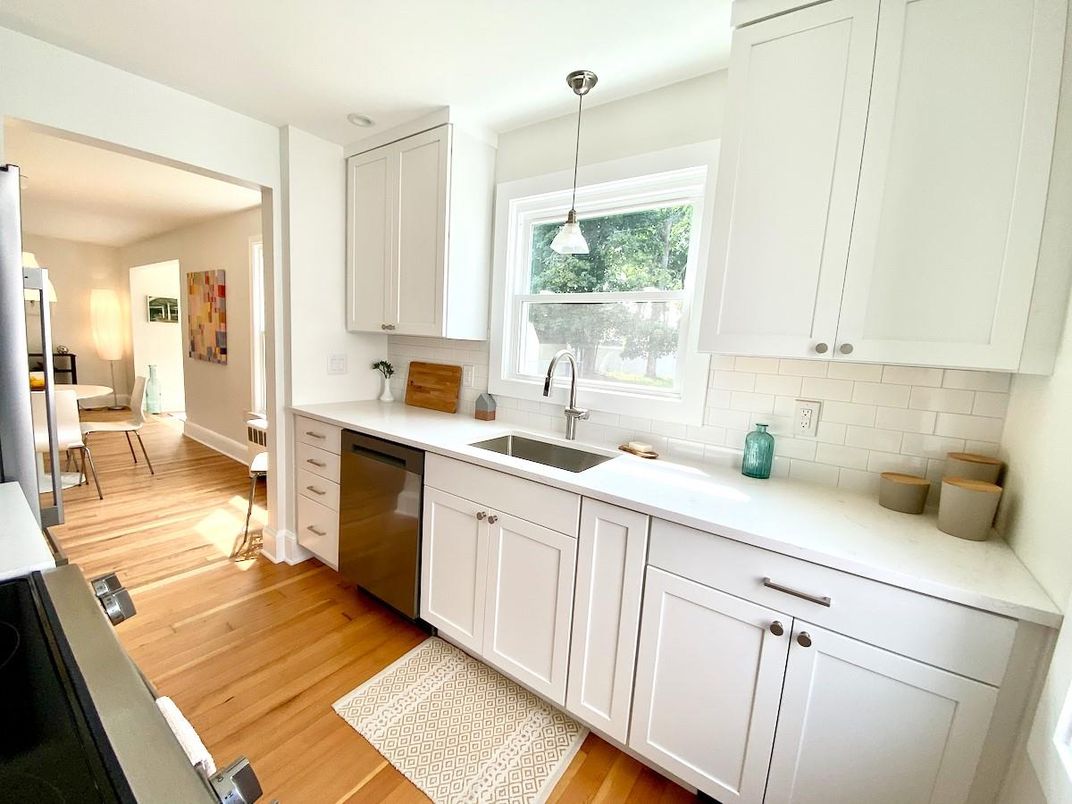 Interior, Kitchen, Pendant Lights, Stainless Steel Appliances, Wood Texture Flooring