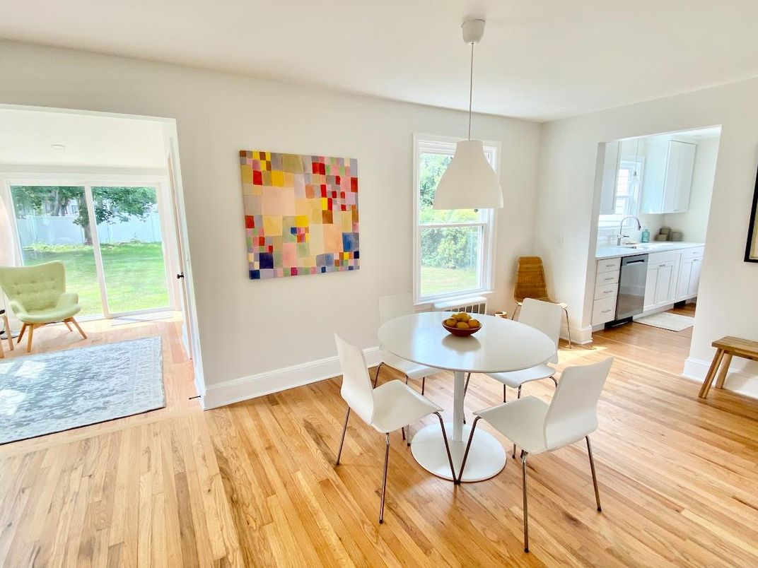 Dining room, Interior, Pendant Lights, Wood Texture Flooring