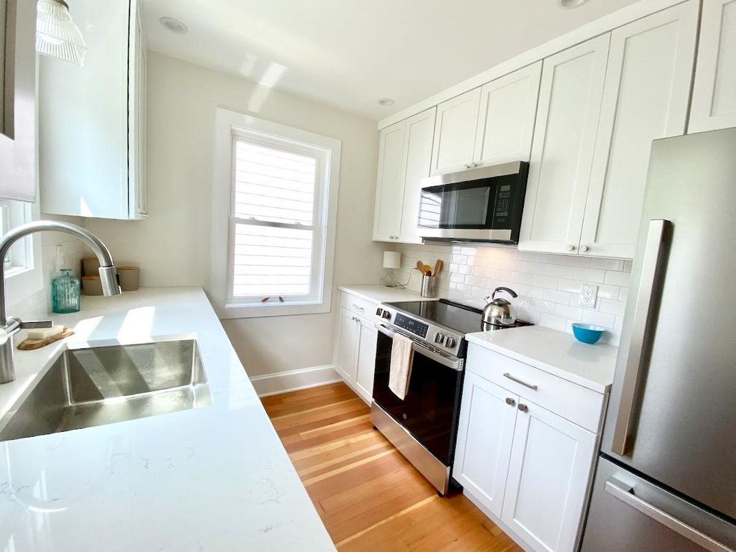 Interior, Kitchen, Stainless Steel Appliances, Wood Texture Flooring