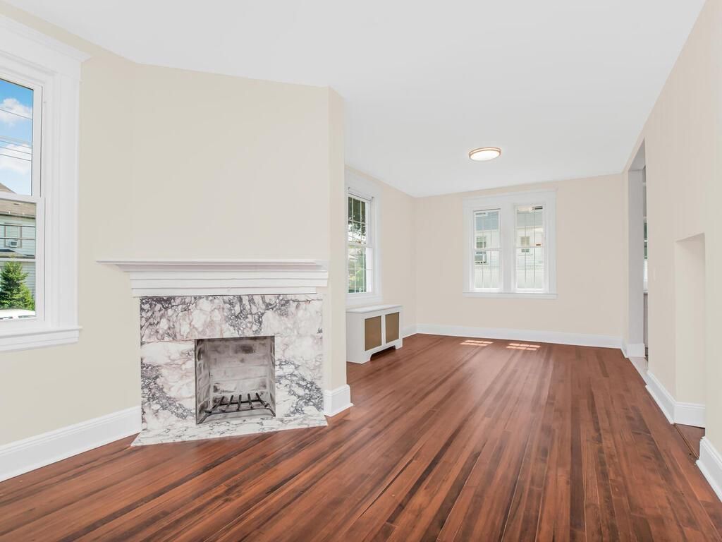 Empty room, Fireplace, Interior, Recessed Lighting, Wood Texture Flooring