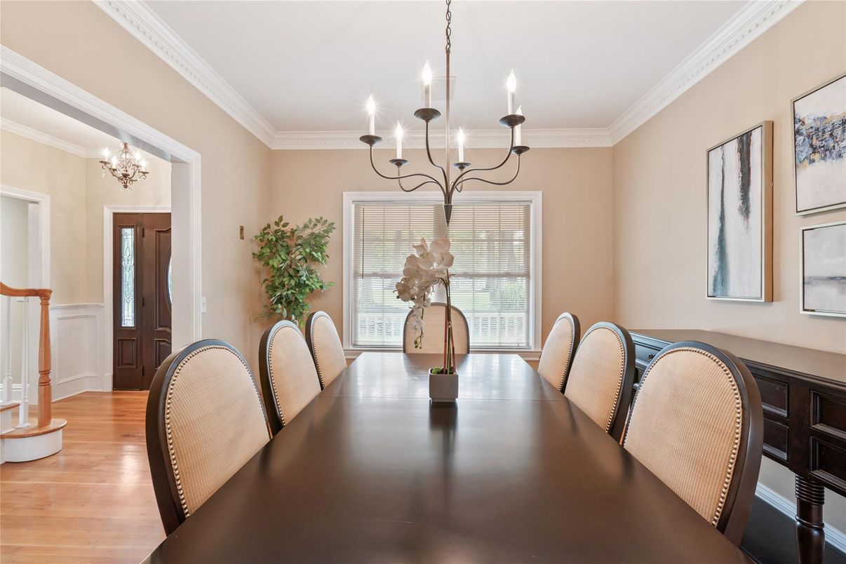 Chandelier, Dining room, Interior, Wood Texture Flooring