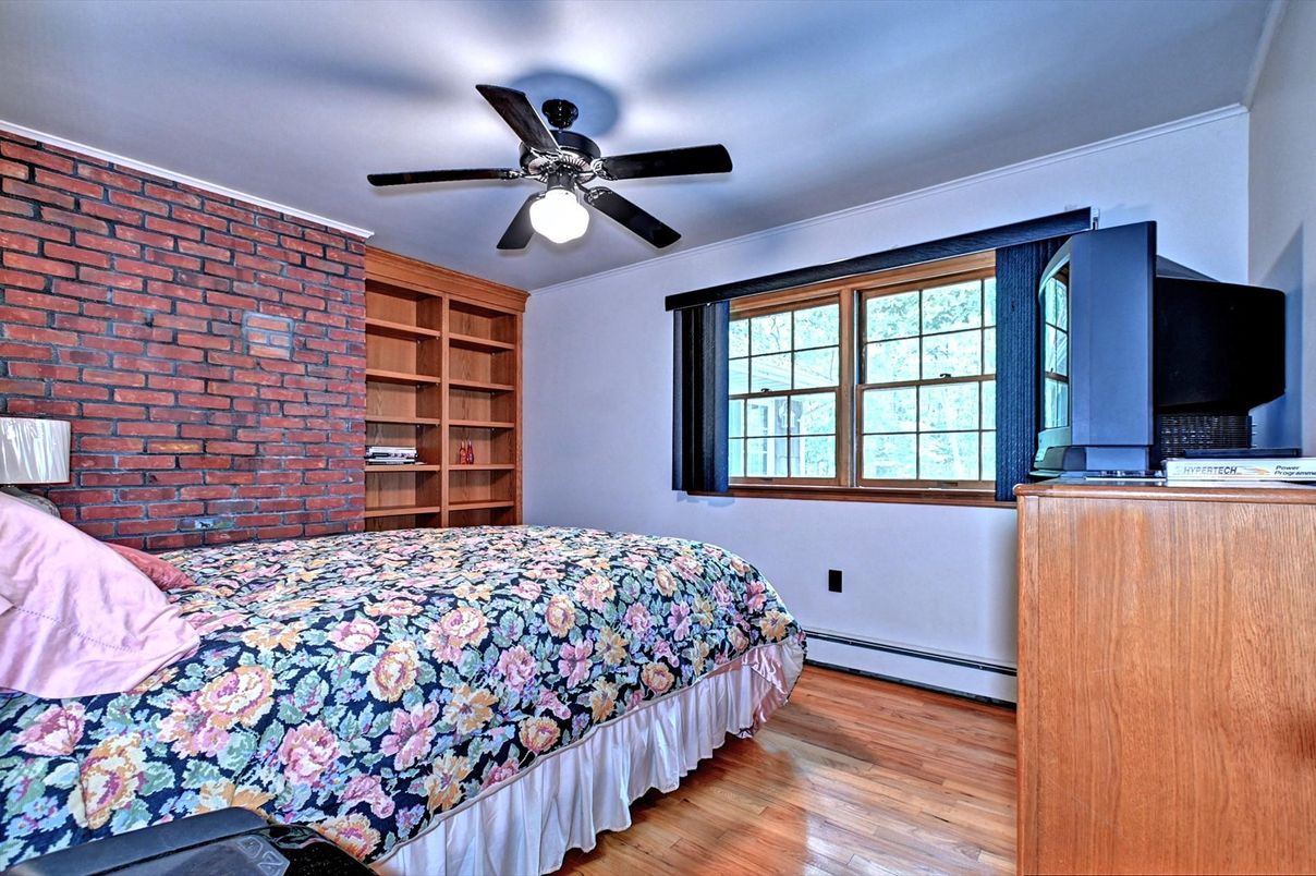 Bedroom, Interior, Stone Walls, Wood Texture Flooring