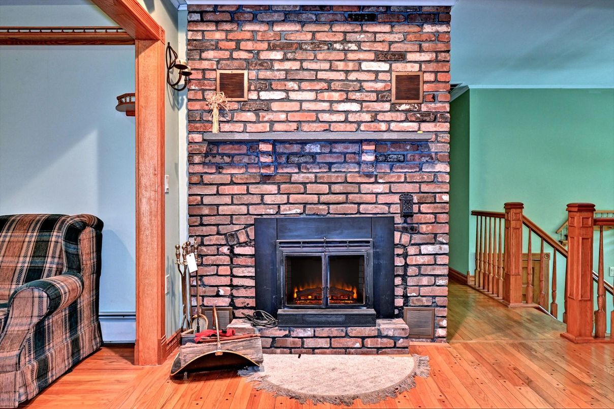 Fireplace, Interior, Stone Walls, Wood Texture Flooring