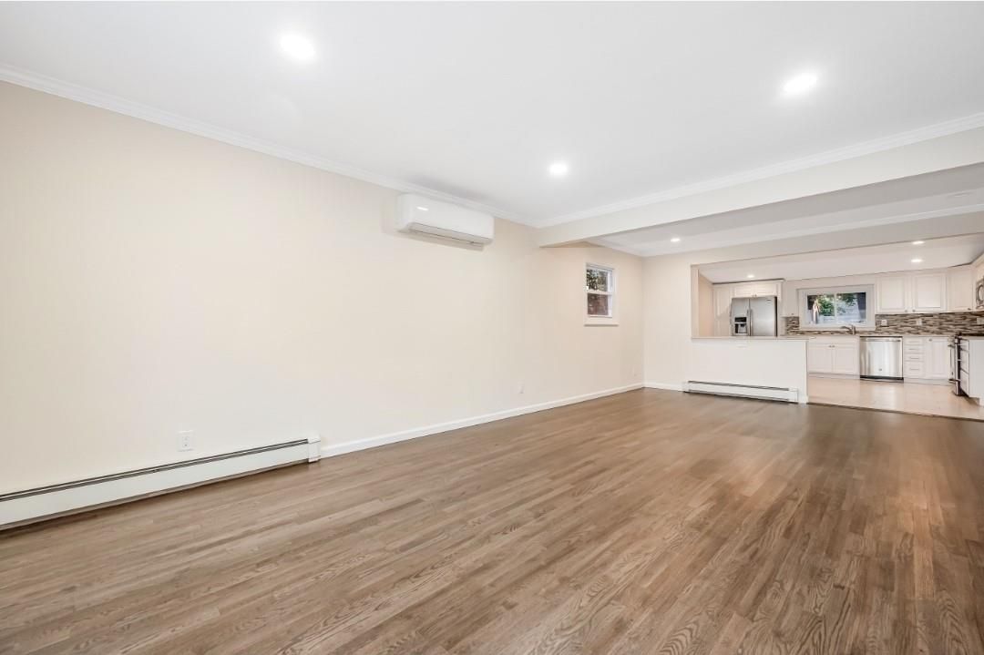 Empty room, Interior, Kitchen, Recessed Lighting, Wood Texture Flooring