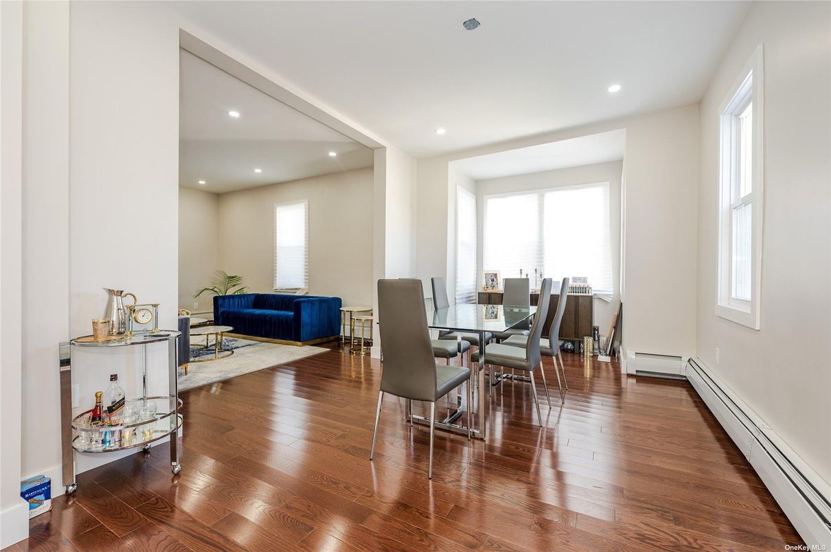 Dining room, Interior, Recessed Lighting, Wood Texture Flooring