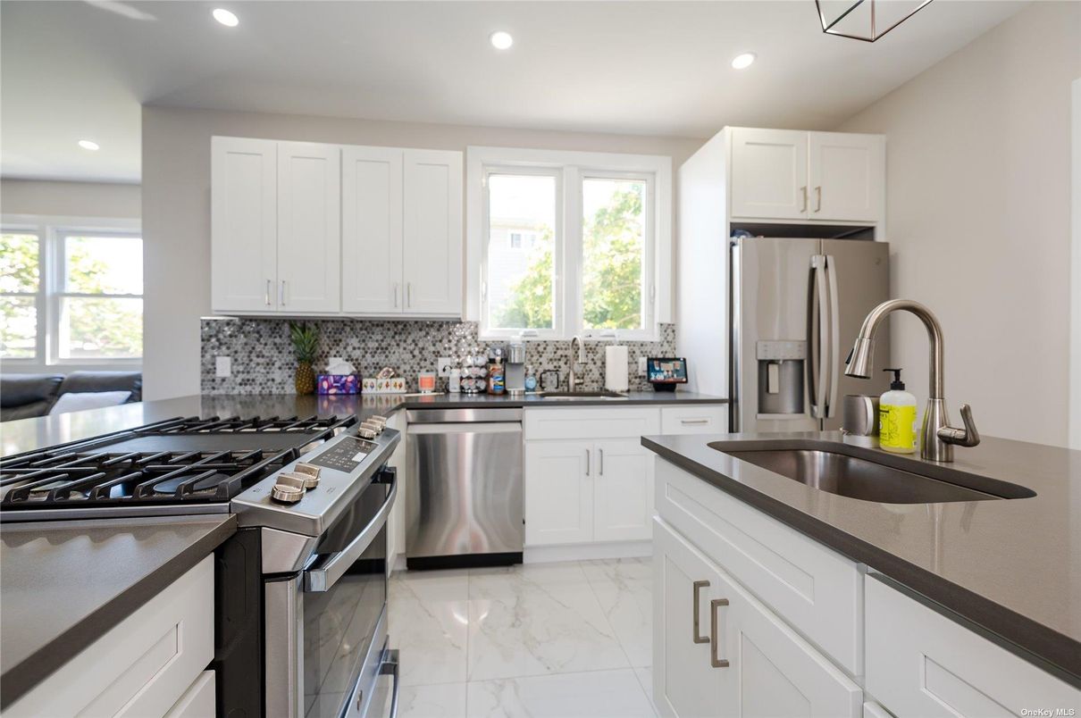 Interior, Kitchen, Marble, Recessed Lighting, Stainless Steel Appliances