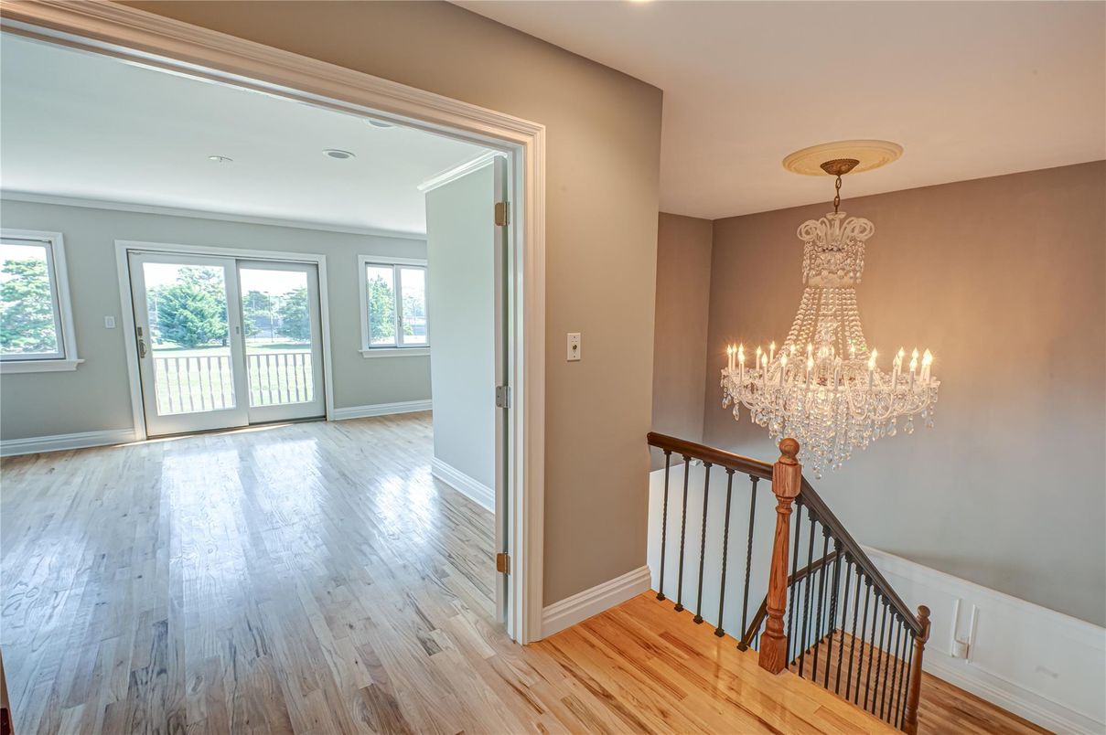 Chandelier, Empty room, Interior, Recessed Lighting, Wood Texture Flooring