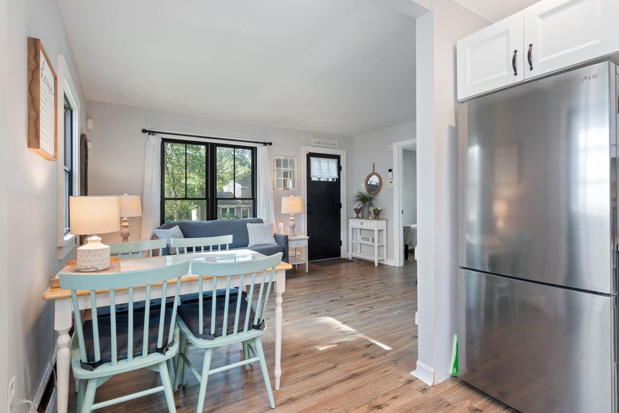 Interior, Kitchen, Living room, Stainless Steel Appliances, Wood Texture Flooring