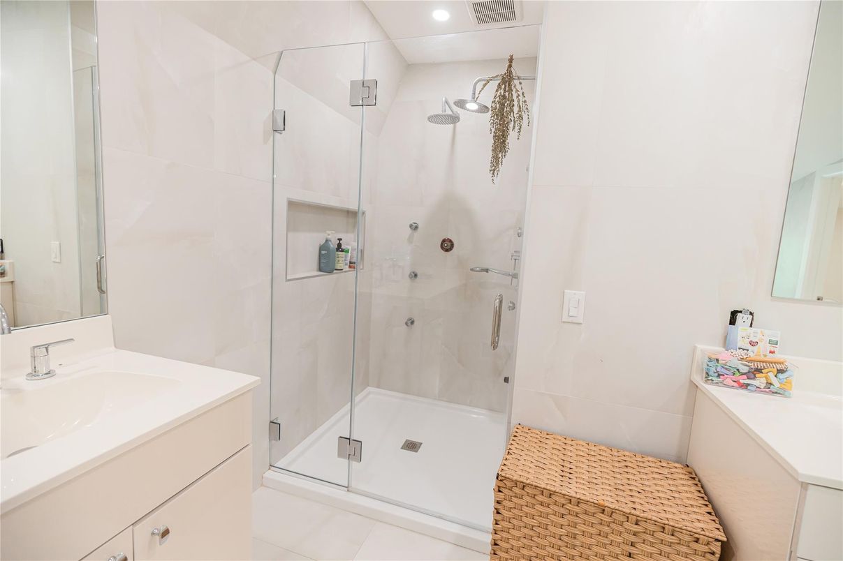Bathroom, Glass Shower, Interior, Recessed Lighting
