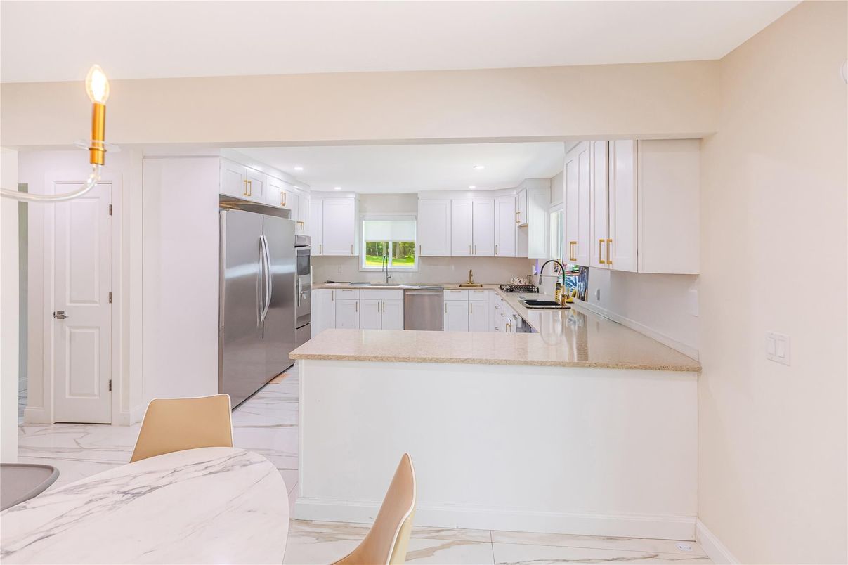 Interior, Kitchen, Marble, Recessed Lighting, Stainless Steel Appliances