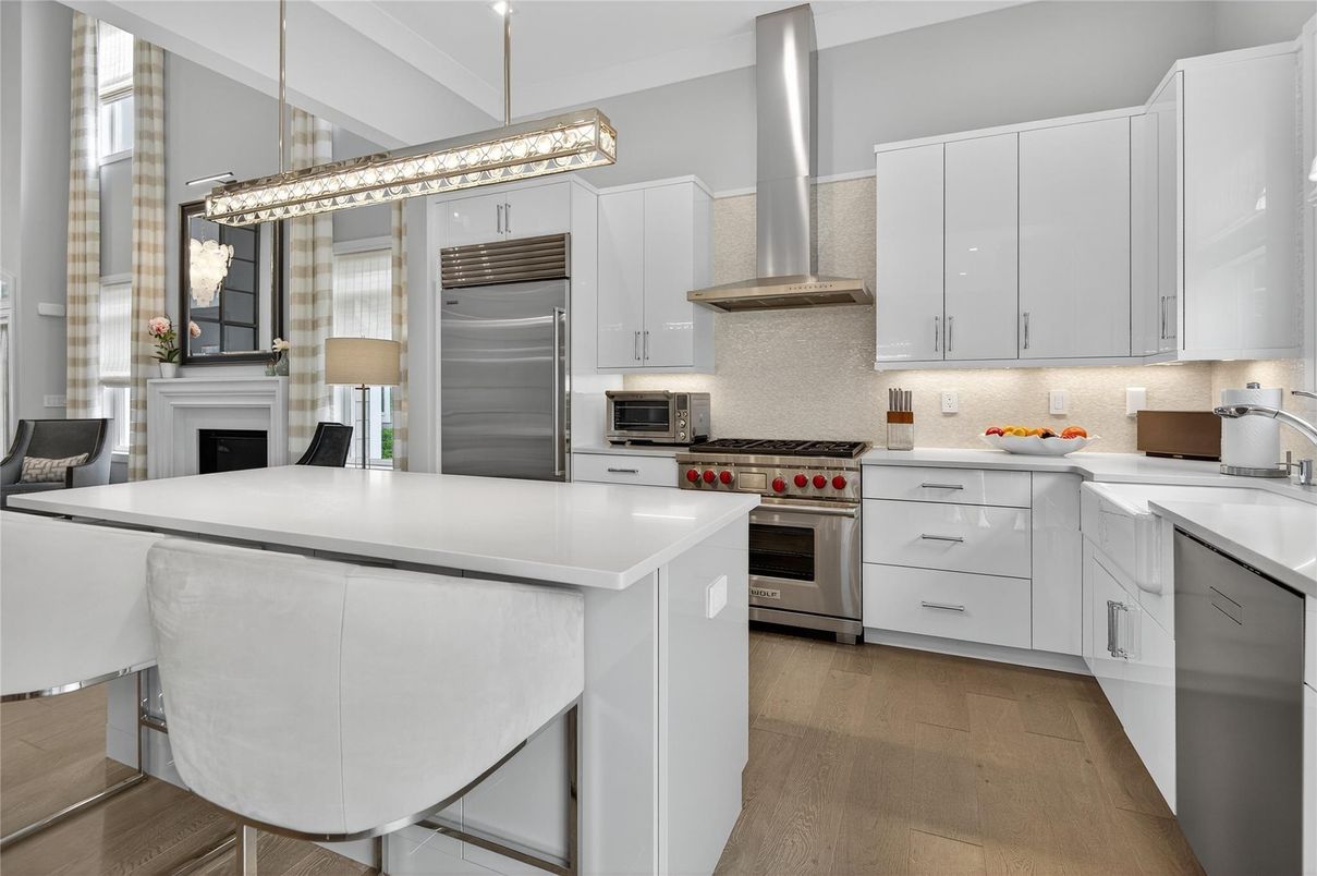 Interior, Kitchen, Pendant Lights, Stainless Steel Appliances, Wood Texture Flooring