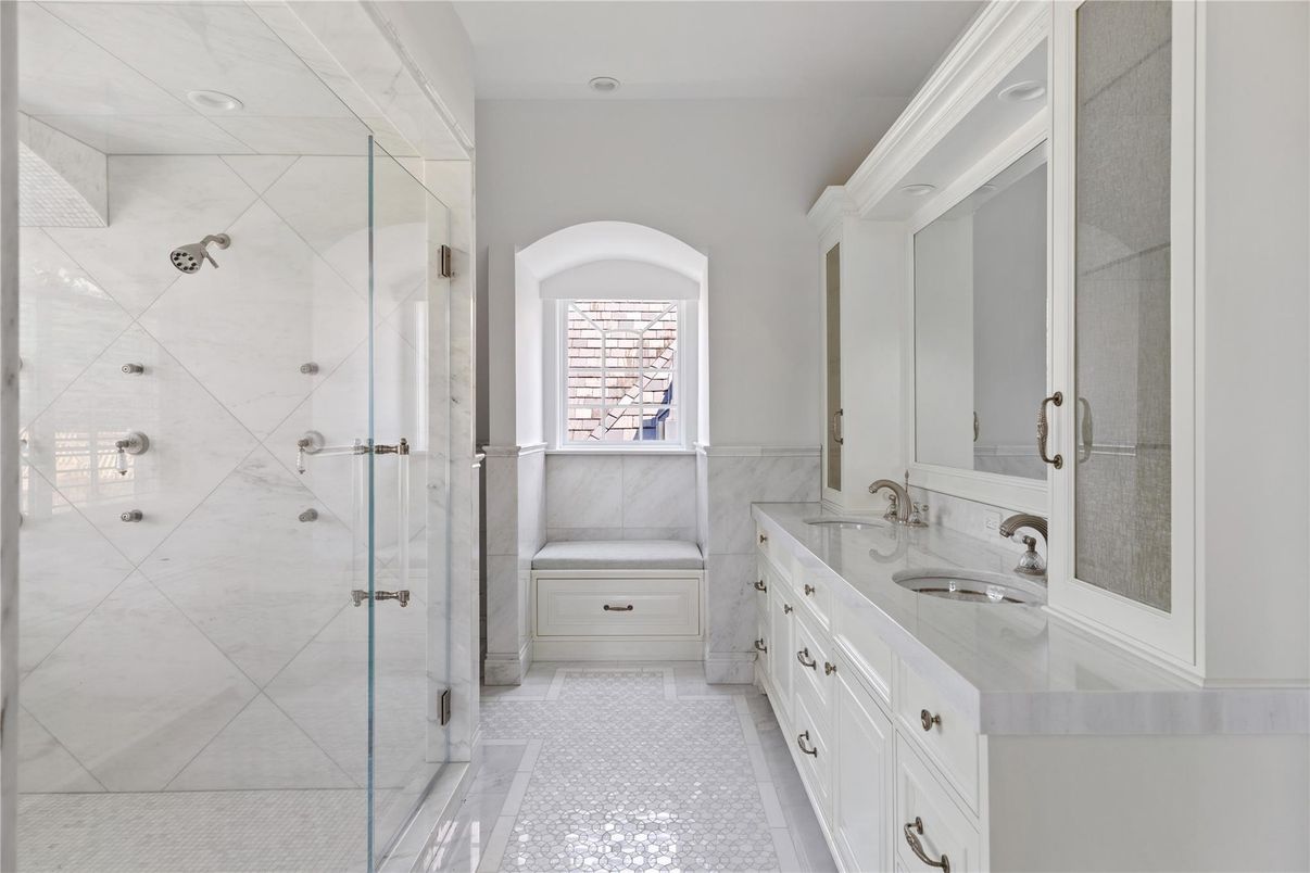 Bathroom, Dual Sink Vanities, Glass Shower, Interior, Recessed Lighting