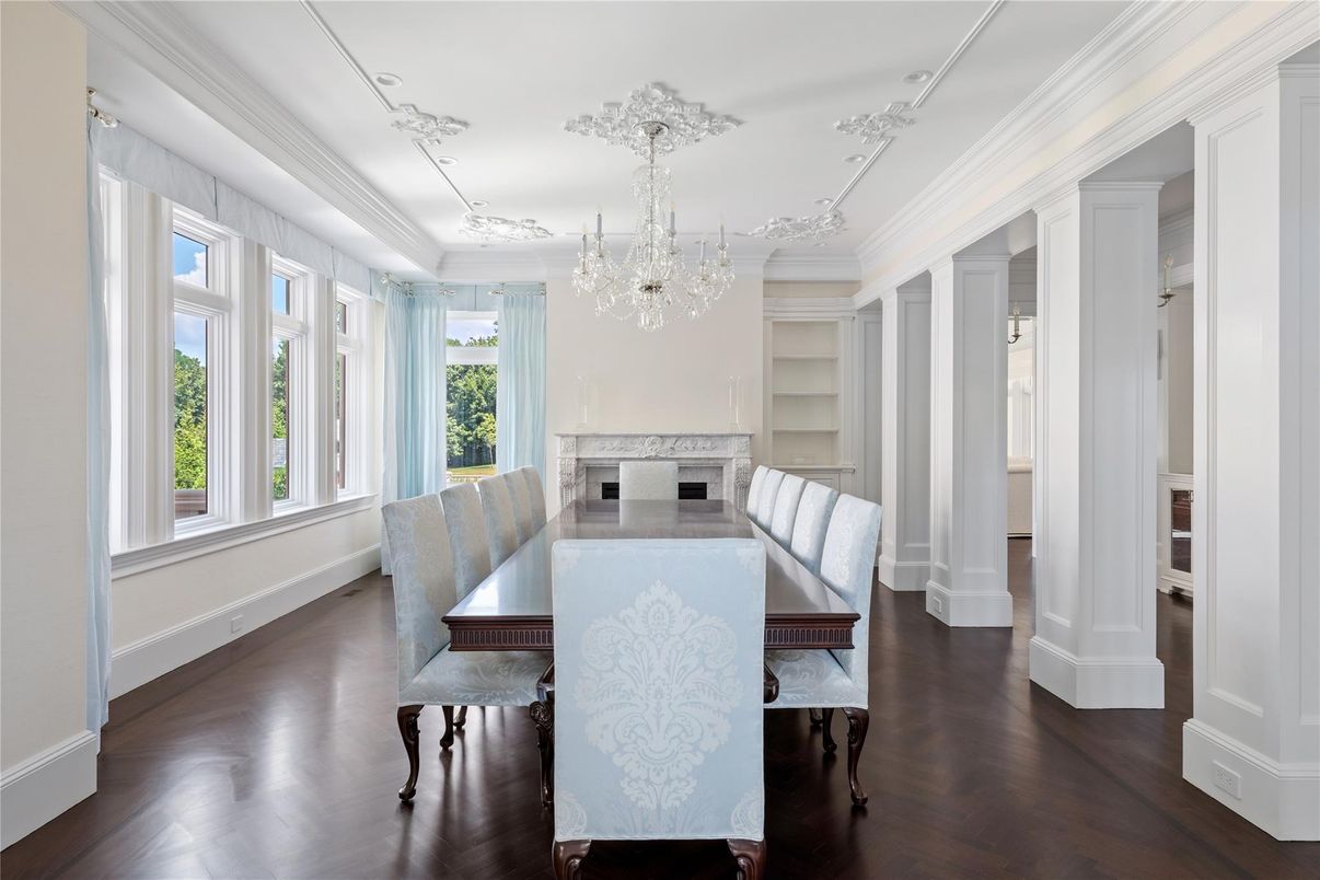 Chandelier, Dining room, Interior, Wood Texture Flooring