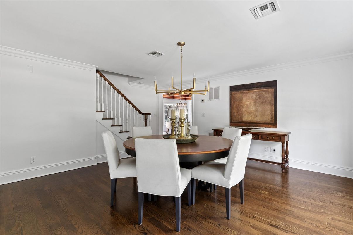 Dining room, Interior, Pendant Lights, Wood Texture Flooring