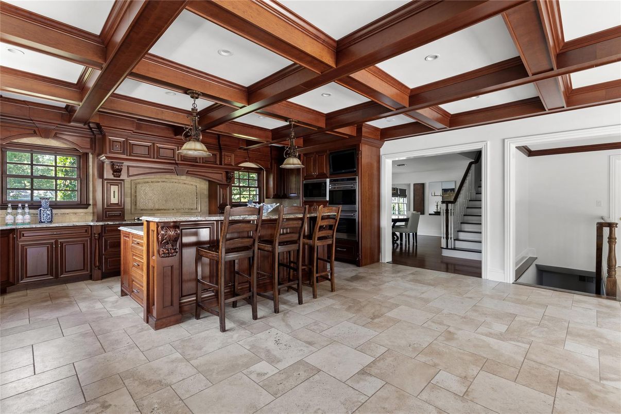 Interior, Kitchen, Pendant Lights, Recessed Lighting, Wooden Beams