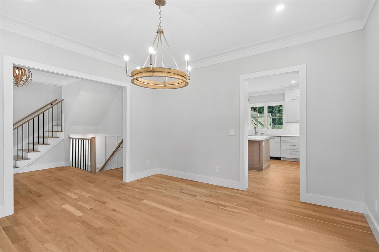 Empty room, Interior, Pendant Lights, Recessed Lighting, Wood Texture Flooring