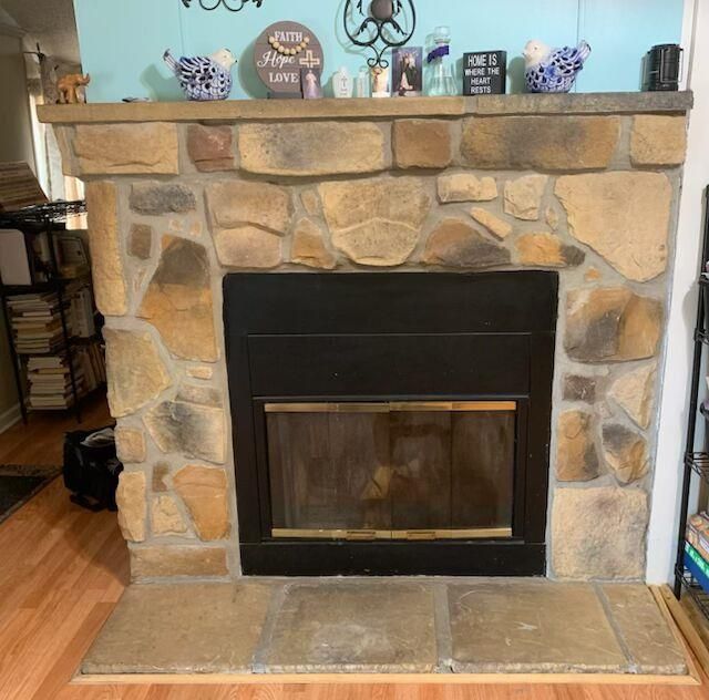 Fireplace, Interior, Stone Walls, Wood Texture Flooring