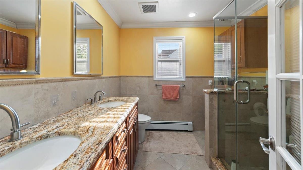 Bathroom, Dual Sink Vanities, Glass Shower, Interior, Recessed Lighting