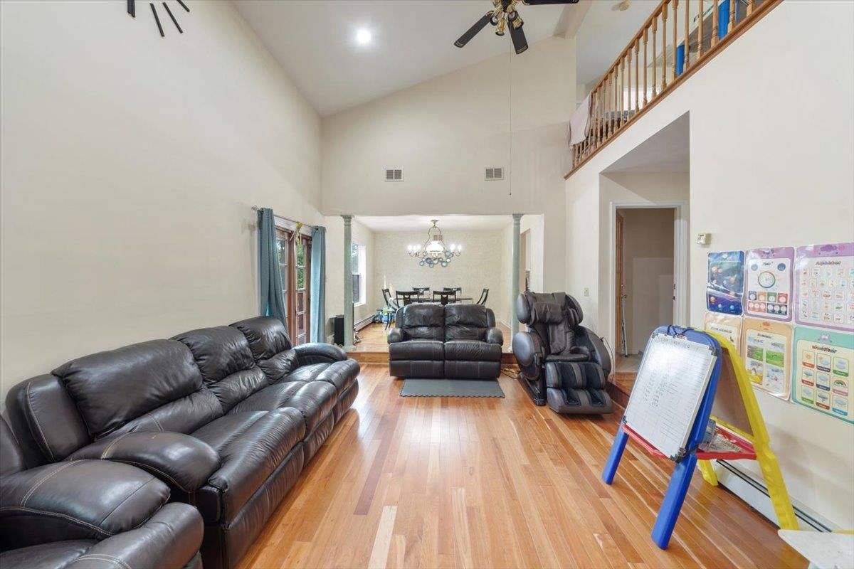 Chandelier, Dining room, Interior, Living room, Recessed Lighting, Wood Texture Flooring