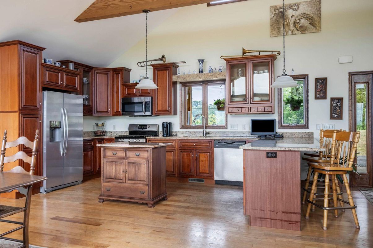 Interior, Kitchen, Pendant Lights, Stainless Steel Appliances, Wood Texture Flooring