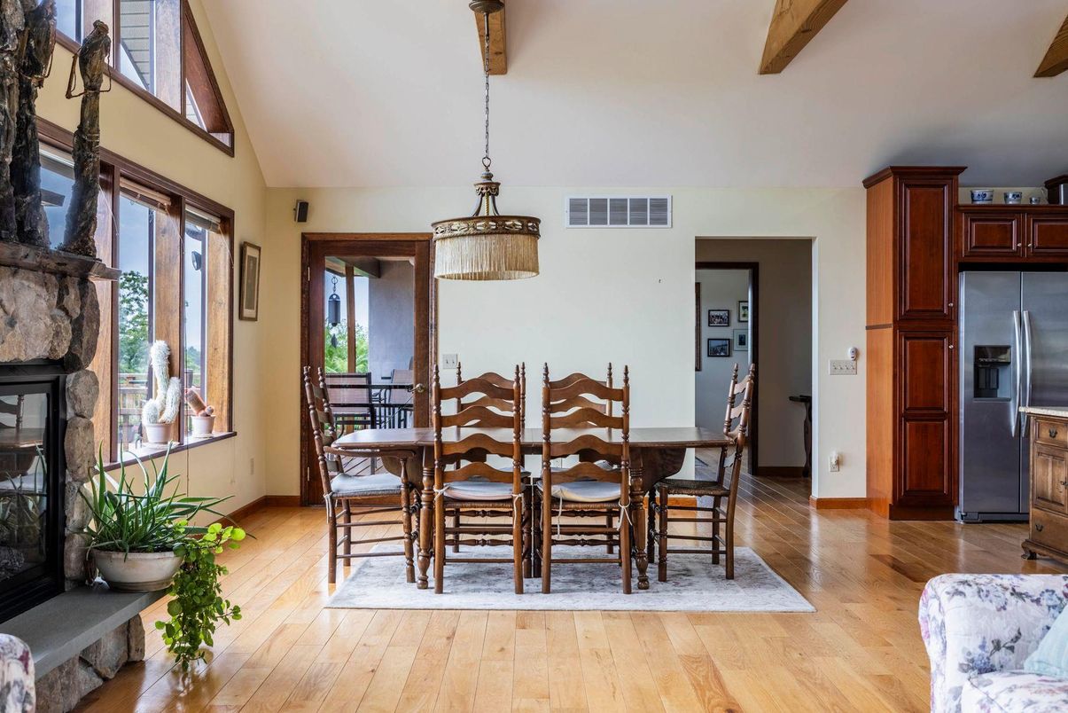 Dining room, Interior, Kitchen, Pendant Lights, Wood Texture Flooring