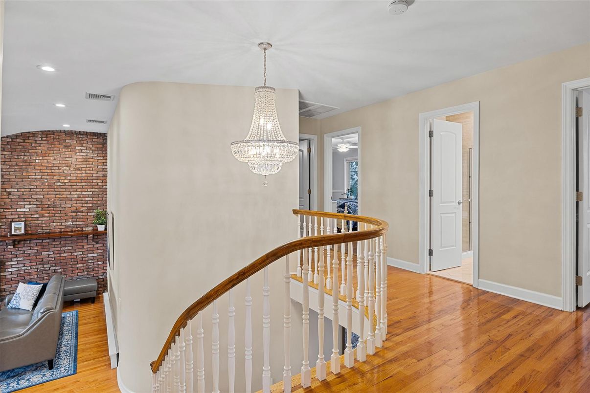 Chandelier, Interior, Recessed Lighting, Stone Walls, Wood Texture Flooring